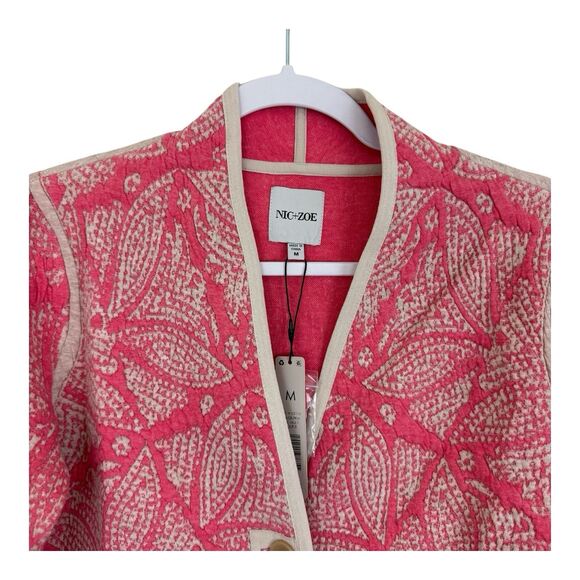 Nic Zoe Jet Set Quilted Cardigan Jacket Sz Medium Pink Cotton Blend Stretch - Picture 3 of 11